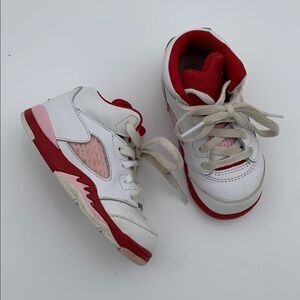 Jordan Kids White and Red Sneakers high top lace up shoes size 7